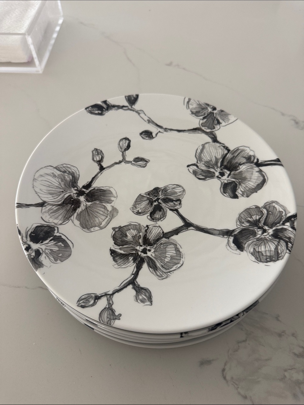 Floral Sketch melamine Dinner Plate - Black & White